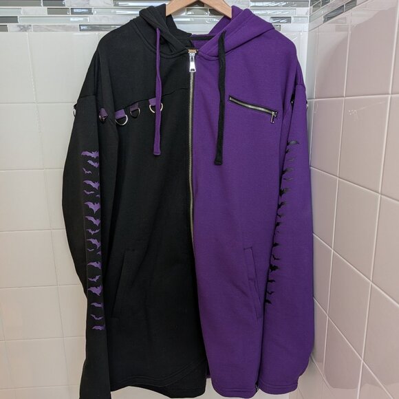 Vampire Freaks Black & Purple Split Mage Hoodie - Picture 3 of 15